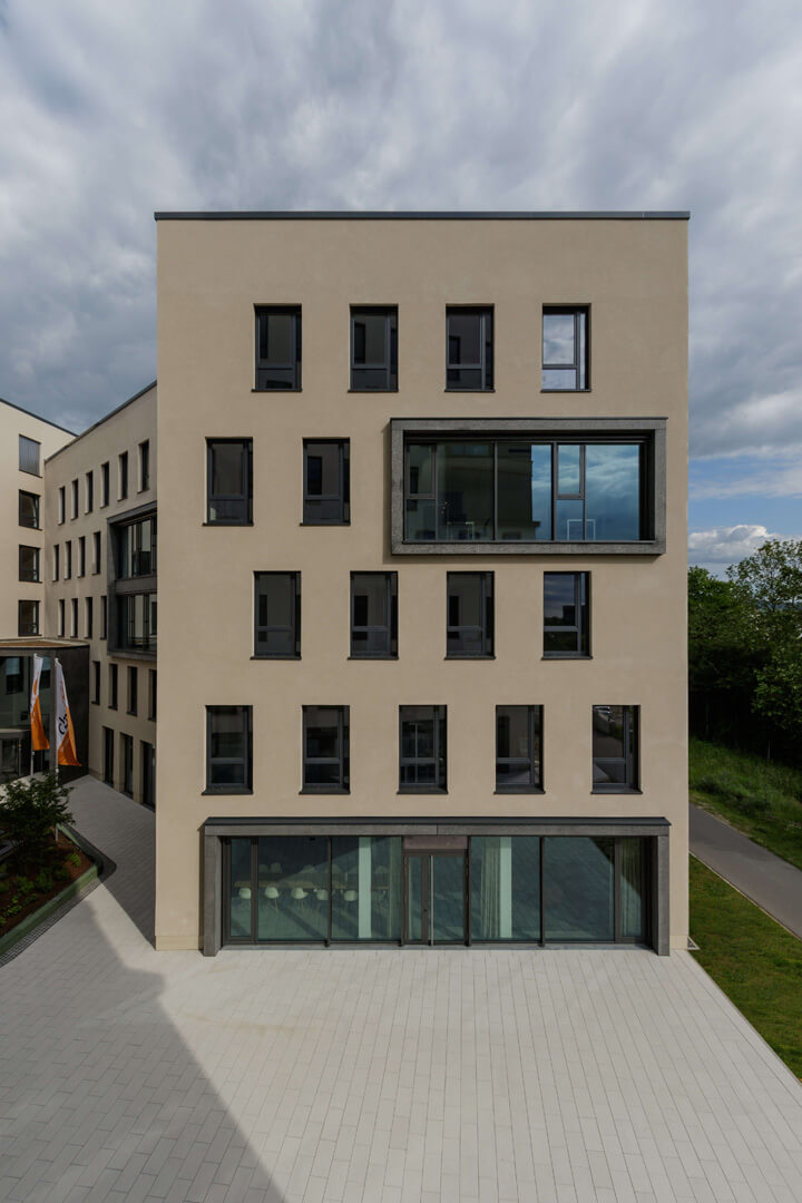 Büro- und Geschäftshaus in Bahnstadt, Heidelberg, Seitenansicht